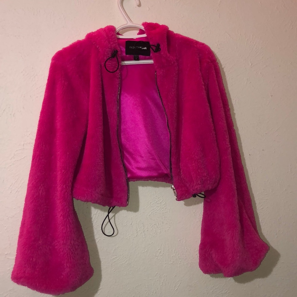 Hot pink fuzzy fashion nova jacket